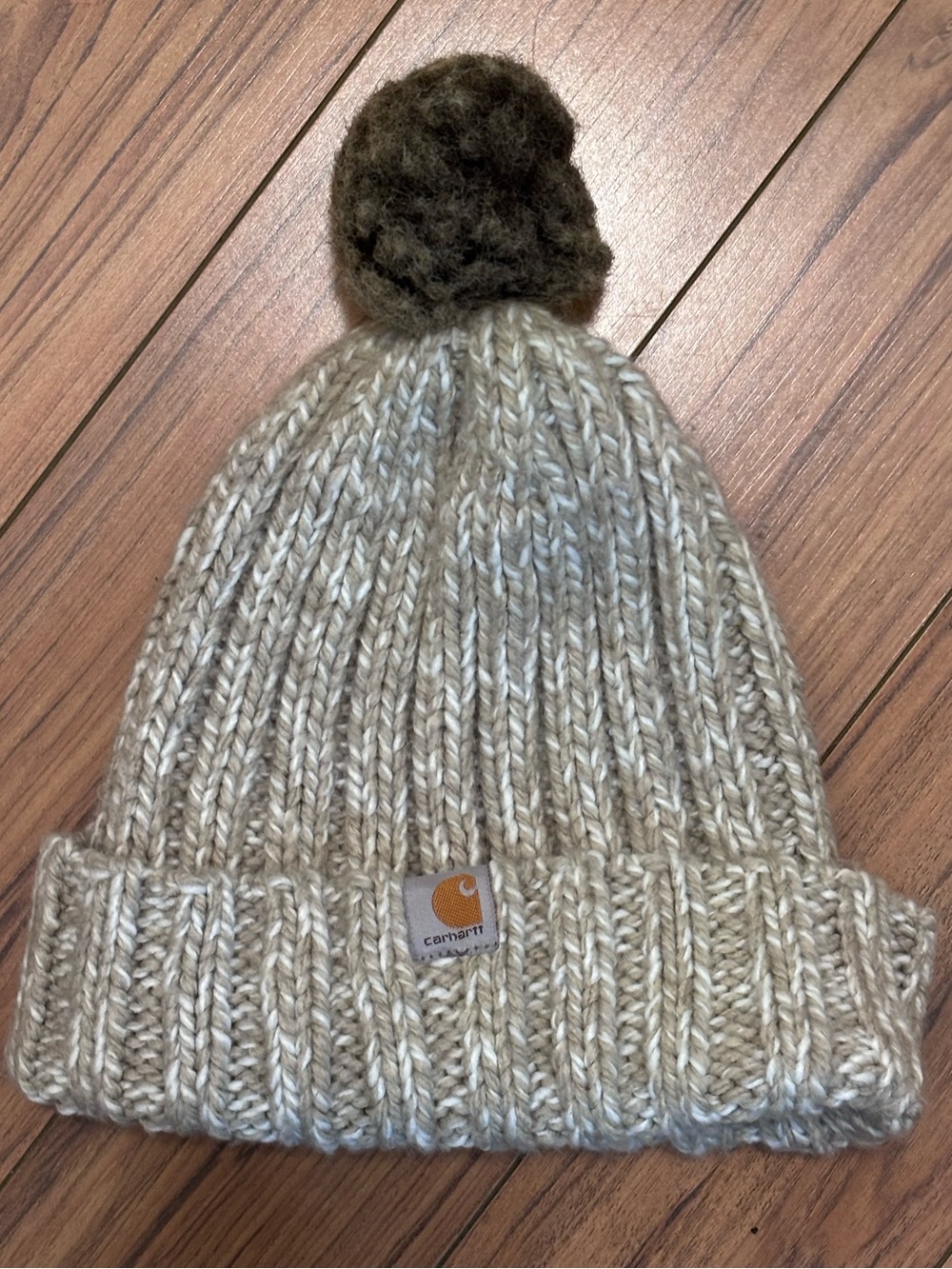 Carhartt Beige Knit Pom Beanie